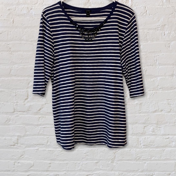 J. Crew Tops - J.Crew navy & white jeweled bling striped t-shirt